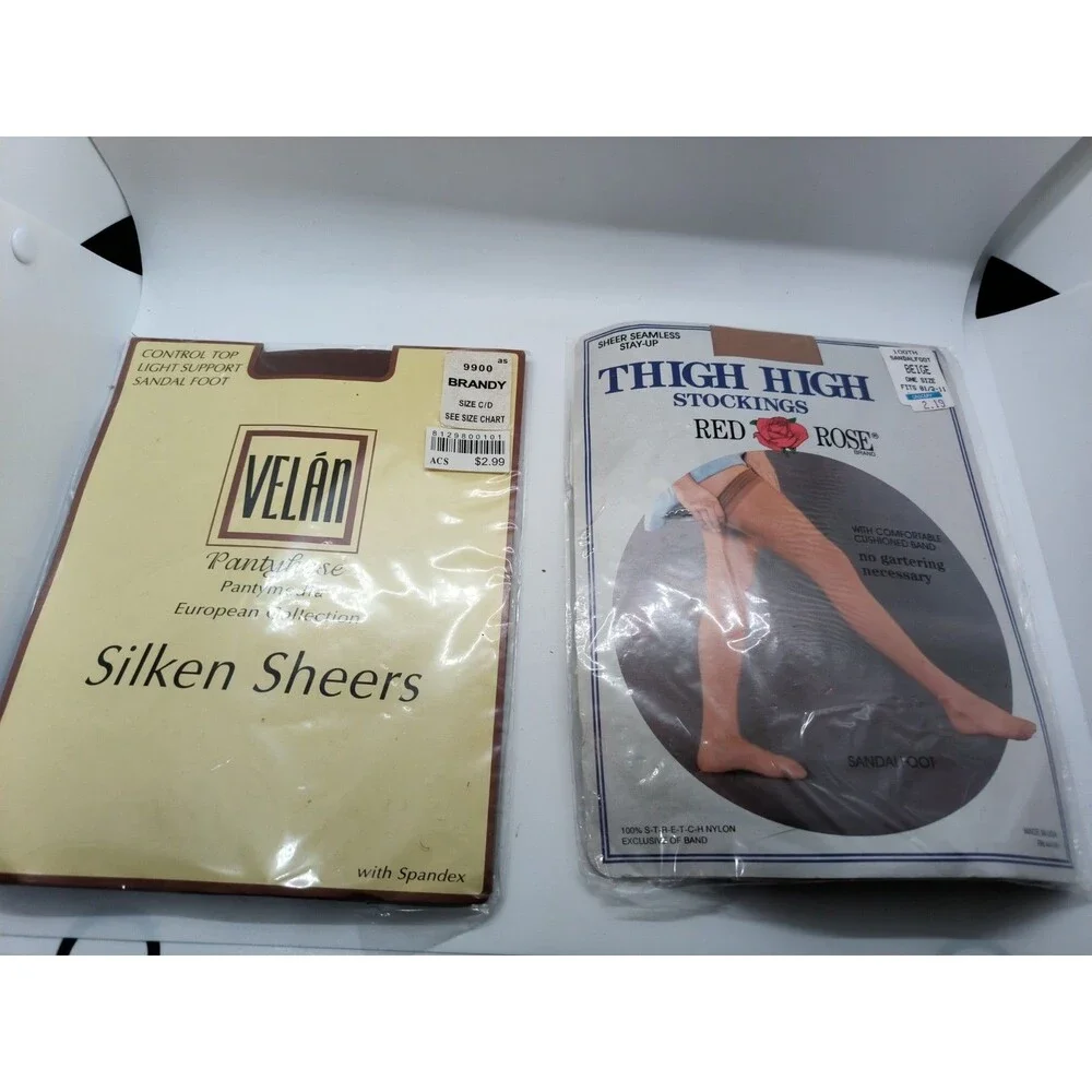 Vintage Pantyhose Stockings Lot Hanes Too Red Rose Velon NOS Sheer Pantyhose 5